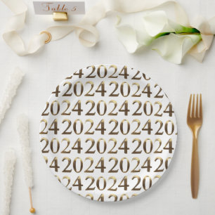 Prato De Papel Números de Ouro Faux Elegante Feliz ano novo 2024