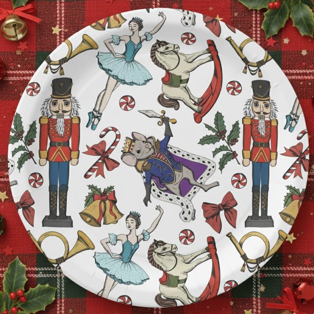 Prato De Papel Nutcracker Ballet Christmas Kids Xmas Party (Festive Xmas Nutcracker Ballet Kids Christmas Party Paper Plates. Nutcracker, Ballerina, Mouse King)