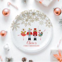 Prato De Papel Nutcracker Winter Balé Dourado Snowflake Birthday