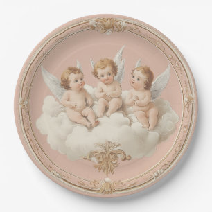 Prato de Papel Nuvem de Querubim Rococó Rosa Român