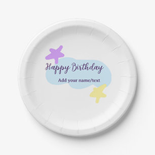 Prato De Papel Nuvens azul pastel estrelas roxo feliz aniversário
