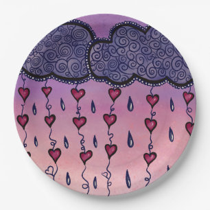 Prato De Papel Nuvens, corações e gotas de chuva