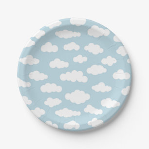 Prato De Papel Nuvens De Pastel Azul-Bebê-Estético E Branco