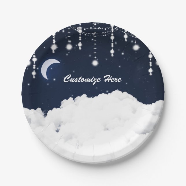 Prato De Papel Nuvens no Céu Estrelado Brilho Celestial (Frente)
