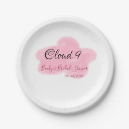 Prato De Papel Nuvens nove rosa pastel chá de noiva data nome