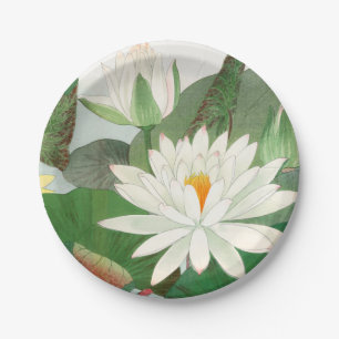 Prato De Papel Nymphaea lotus, xilogravura japonesa, 1917