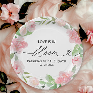 Prato De Papel O Amor Está em Flor Chá de Noiva Bege Floral