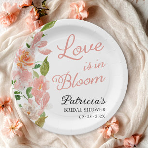 Prato De Papel O Amor Está em Flor Chá de Noiva Rosa Floral