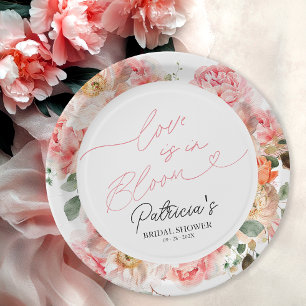 Prato De Papel O Amor Está em Flor Chá de Noiva Rosa Floral
