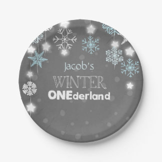 Prato De Papel O aniversário do onederland do inverno chapeia os