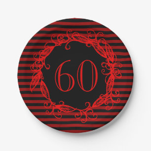 Prato De Papel O aniversário Swirly vermelho preto das mulheres