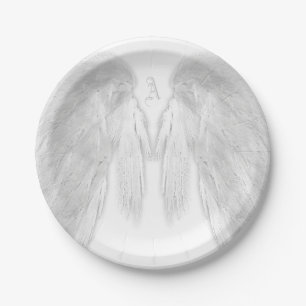 Prato De Papel O ANJO VOA o monograma feito sob encomenda branco