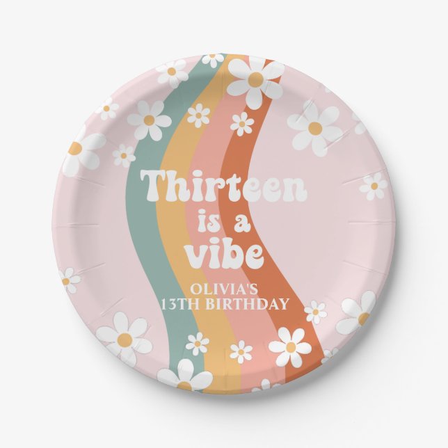 Prato De Papel O Arco-Íris Treze é um Aniversário de 13 Vibe (Frente)