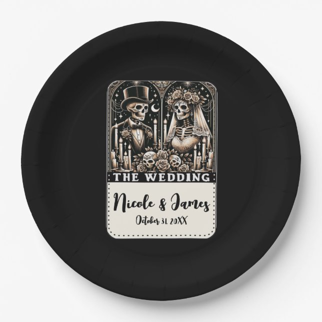 Prato De Papel O CASAMENTO Esqueletos de Tarot Noiva e Noivo (Frente)