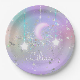 Prato De Papel O céu noturno pastel brilhando estrelas da lua bri