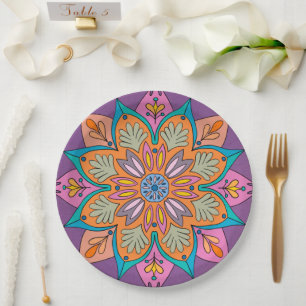 Prato De Papel O Círculo Colorido da Índia: Um Mandala Decorativo