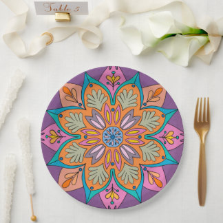 Prato De Papel O Círculo Colorido da Índia: Um Mandala Decorativo