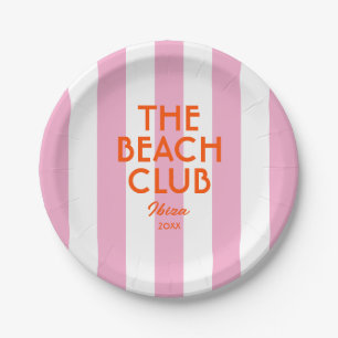 Prato De Papel O Clube de Praia Ibiza Rosa Cabana Stripe Round