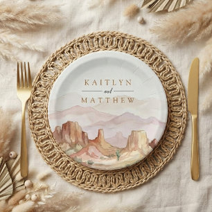 Prato De Papel O Conjunto de Casamento Watercolor Desert Range -
