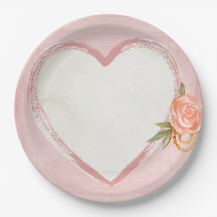 Prato De Papel O coração cor-de-rosa da aguarela & aumentou