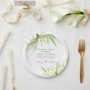 Prato De Papel O eucalipto sae da folha verde do casamento da