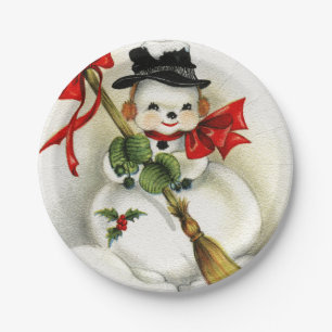Prato De Papel O feliz ano novo do boneco de neve do vintage