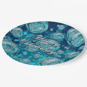 Prato De Papel O floco de neve azul gelado borbulha as placas de