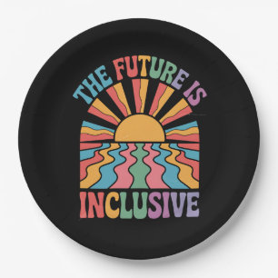 Prato De Papel O Futuro É Inclusivo LGBTQ Arco-Íris Orgulho Retro