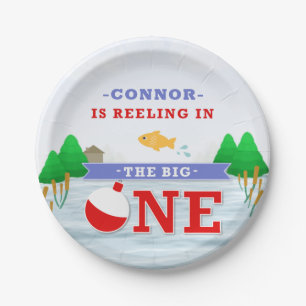 Prato De Papel O Grande primeiro aniversario Do Tema Da Pesca Col
