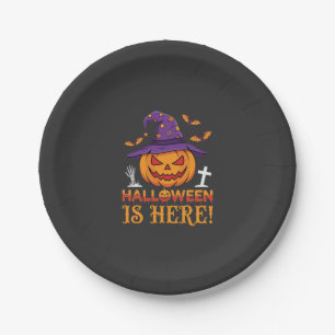 Prato De Papel O Halloween Chegou Bruxa Abóbora Vector