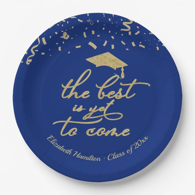 Prato De Papel O Melhor Ainda É Vir Dourada Festa Formando Azul (Frente)