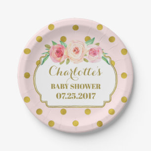 Prato De Papel O ouro cor-de-rosa pontilha a placa floral do chá
