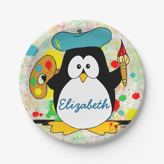 Prato De Papel O pintor artístico do pinguim personaliza (Frente)