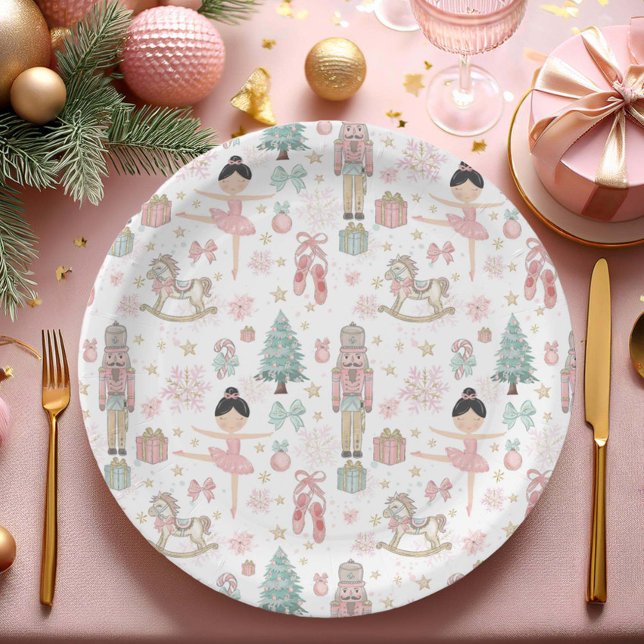 Prato De Papel O primeiro aniversario de Natal Pink Nutcracker (Criador carregado)