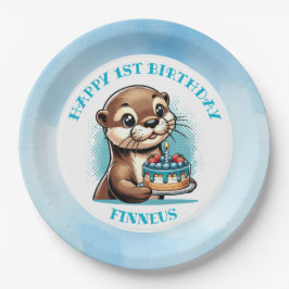 Prato De Papel O Primeiro Aniversário do Otter Themed Boy persona
