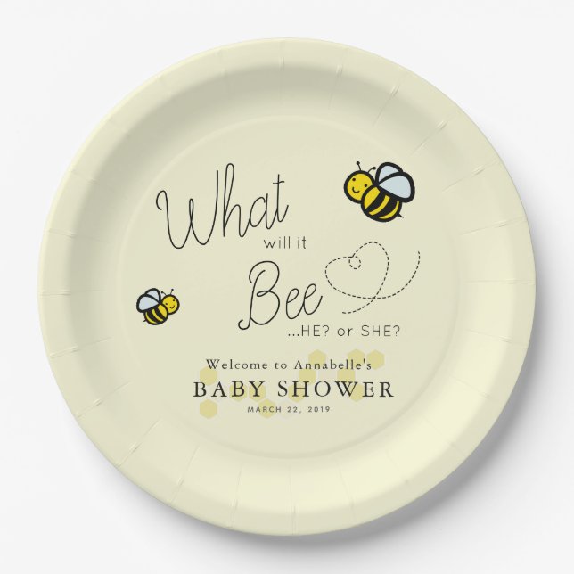 Prato De Papel O que será o gênero Revelar Chá de fraldas amarelo (Frente)