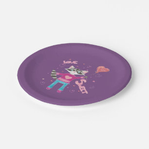 Prato De Papel O roxo bonito do guaxinim caçoa placas do dia dos