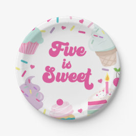 Prato De Papel O sorvete e o Bolo Cinco é o 5 Doce Aniversário
