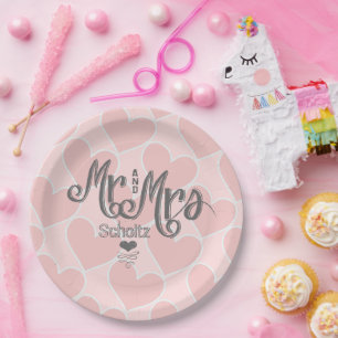 Prato De Papel O Sr. e a Sra. Pink Heart Pattern Style