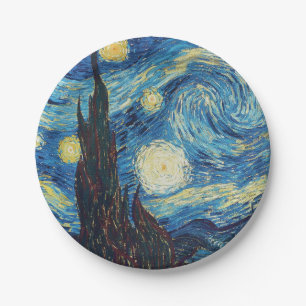 Prato De Papel Obra-Prima Vintage Azul Noite Estrelada de Van Gog