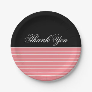 Prato De Papel Obrigado Black Pink White Stripes