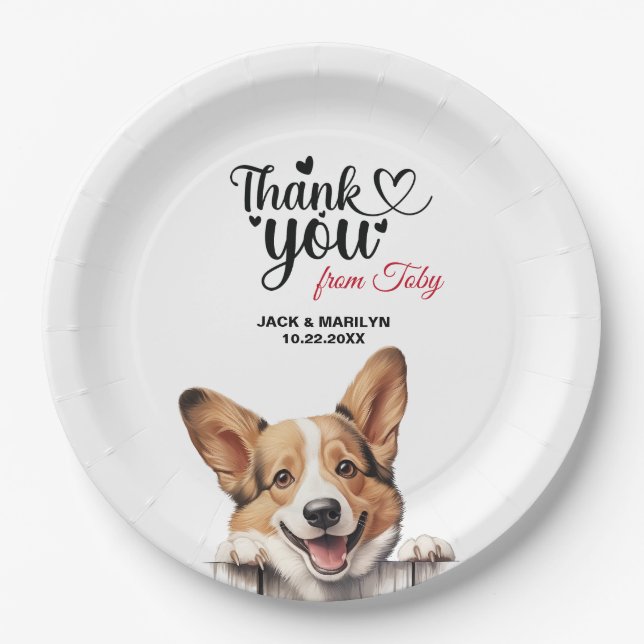 Prato De Papel Obrigado pelo casamento com Pembroke Welsh Corgi (Frente)