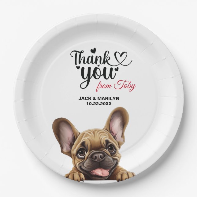 Prato De Papel Obrigado pelo Casamento de Bulldog Francês (Frente)