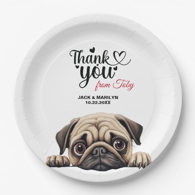 Prato De Papel Obrigado pelo Casamento Pug (Frente)