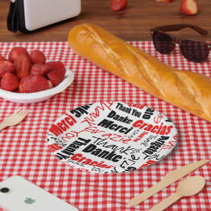 Prato De Papel Obrigado preto e vermelho você exprime a nuvem