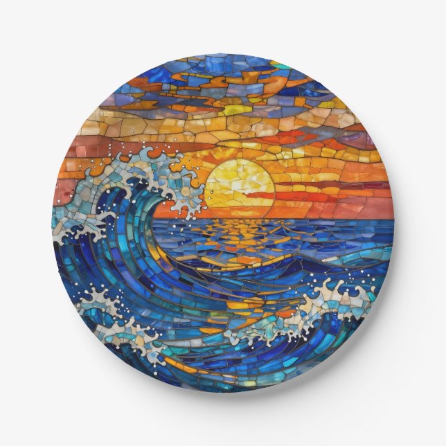 Prato De Papel Oceanic Coastal Ocean Waves Sunset   (Frente)