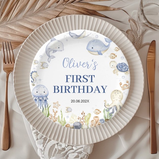 Prato De Papel Oceano Animais Menino Sob Aniversário de criança M (Criador carregado)