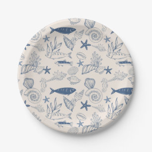 Prato de papel Oceano azul toile