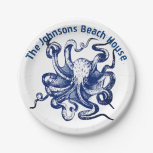 Prato De Papel Octopus azul