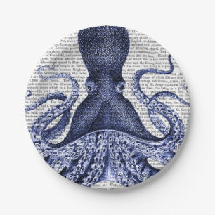 Prato De Papel Octopus azul